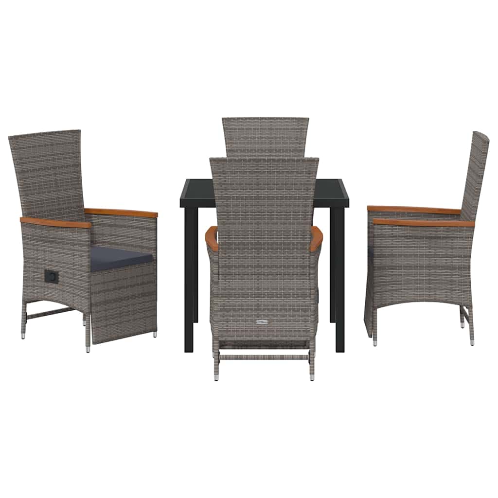 Garden Dining Set with Cushion 5 pcs Grey Poly Rattan
