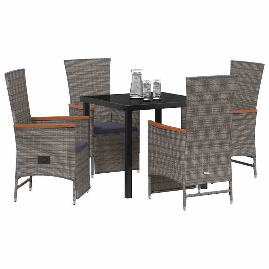 Garden Dining Set with Cushion 5 pcs Grey Poly Rattan