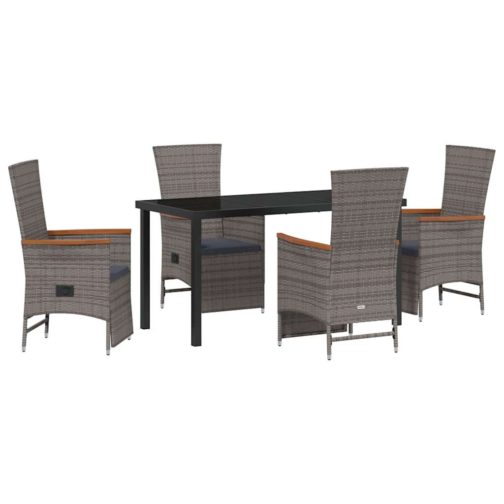 Garden Dining Set with Cushion 5 pcs Grey Poly Rattan