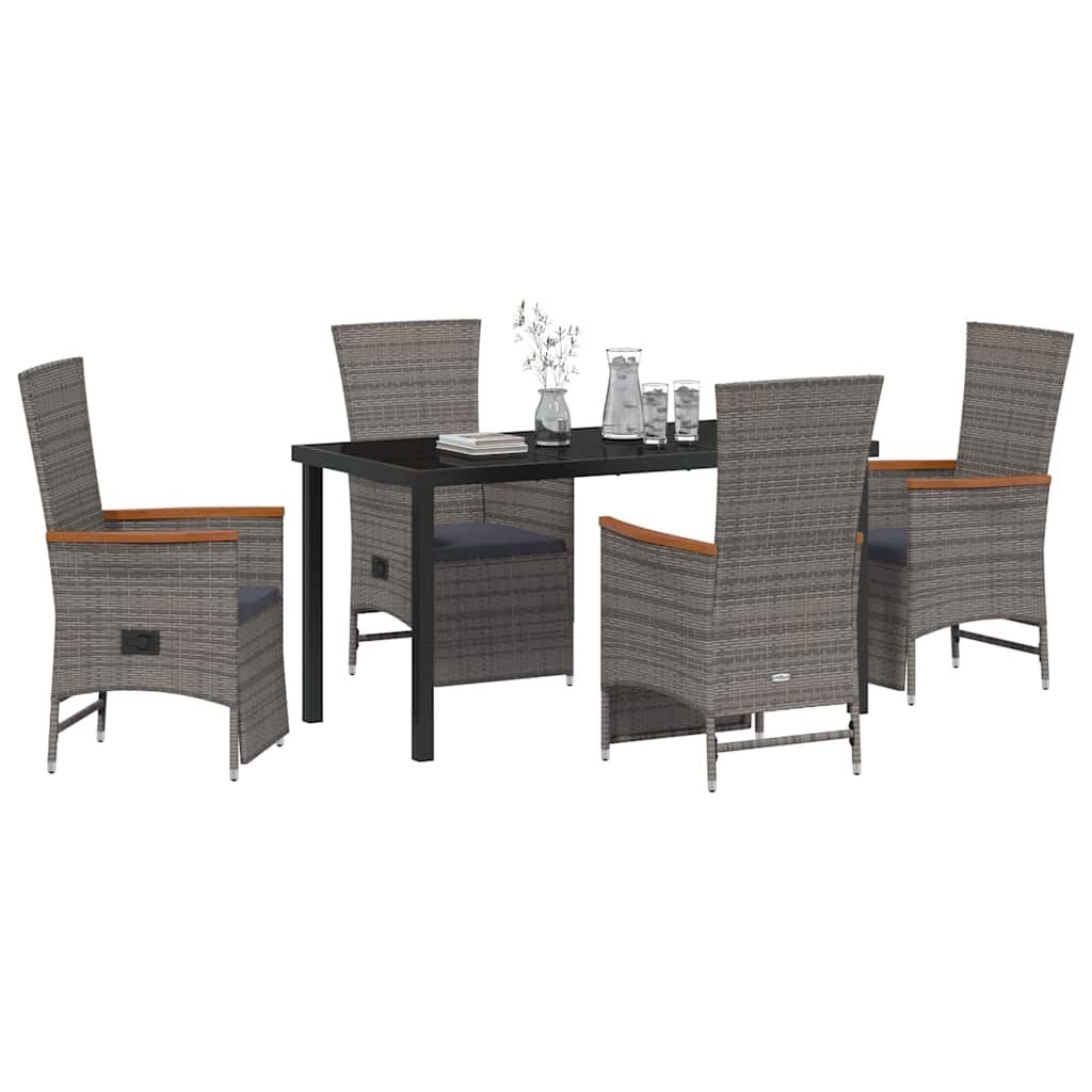 Garden Dining Set with Cushion 5 pcs Grey Poly Rattan
