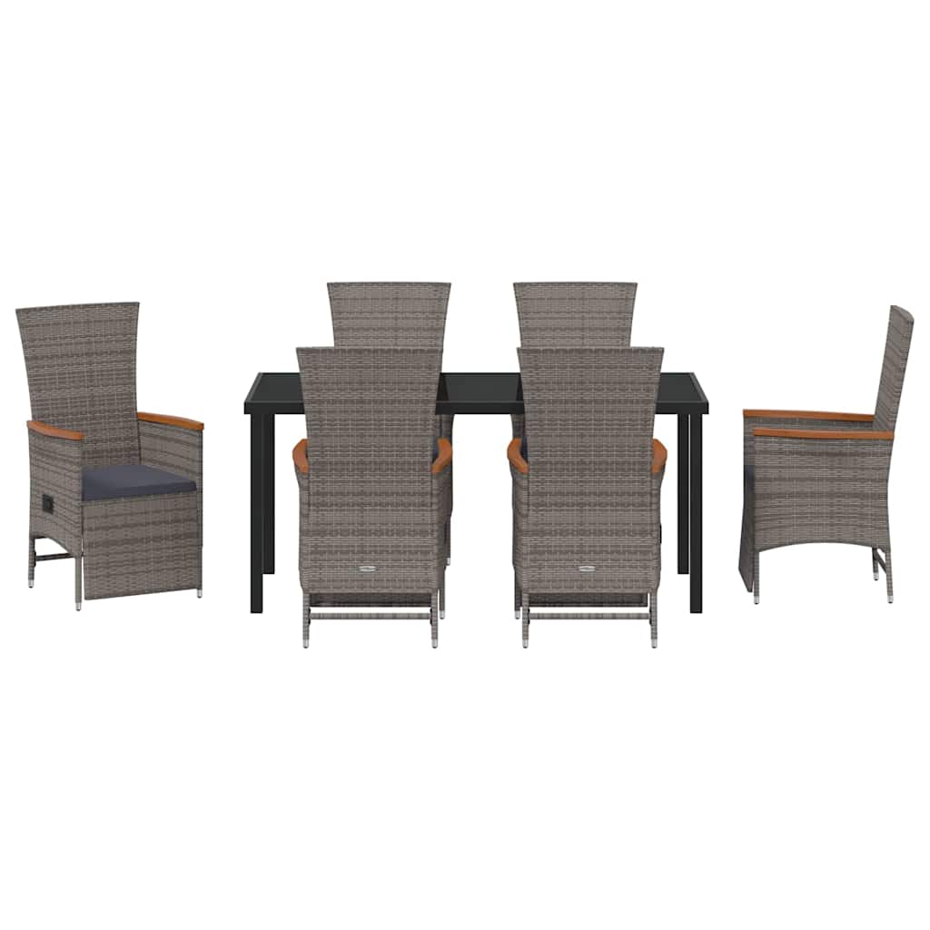 Garden Dining Set with Cushion 7 pcs Grey Poly Rattan