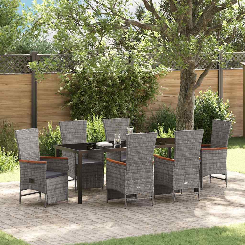 Garden Dining Set with Cushion 7 pcs Grey Poly Rattan