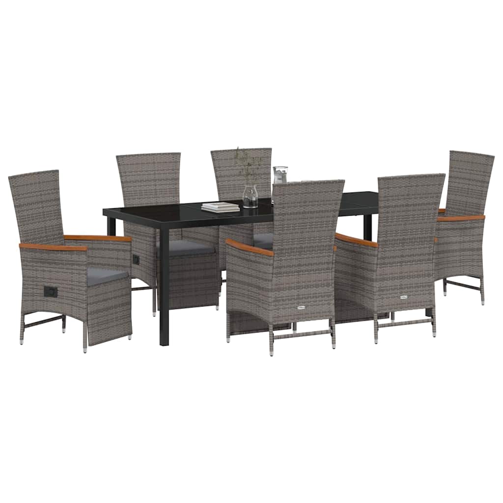 Garden Dining Set with Cushion 7 pcs Grey Poly Rattan