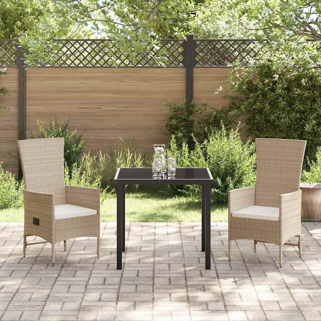 Garden Dining Set with Cushion 3 pcs Beige Poly Rattan