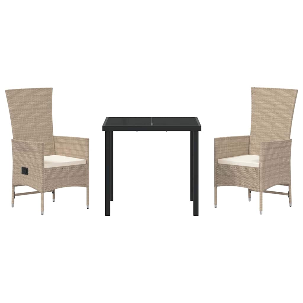 Garden Dining Set with Cushion 3 pcs Beige Poly Rattan