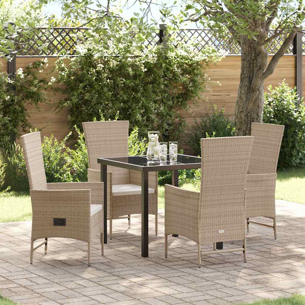 Garden Dining Set with Cushion 5 pcs Beige Poly Rattan