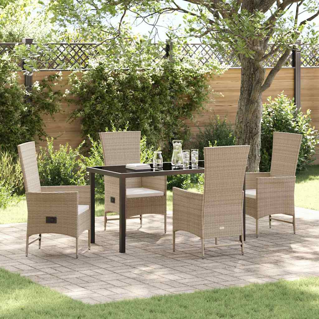 Garden Dining Set with Cushion 5 pcs Beige Poly Rattan
