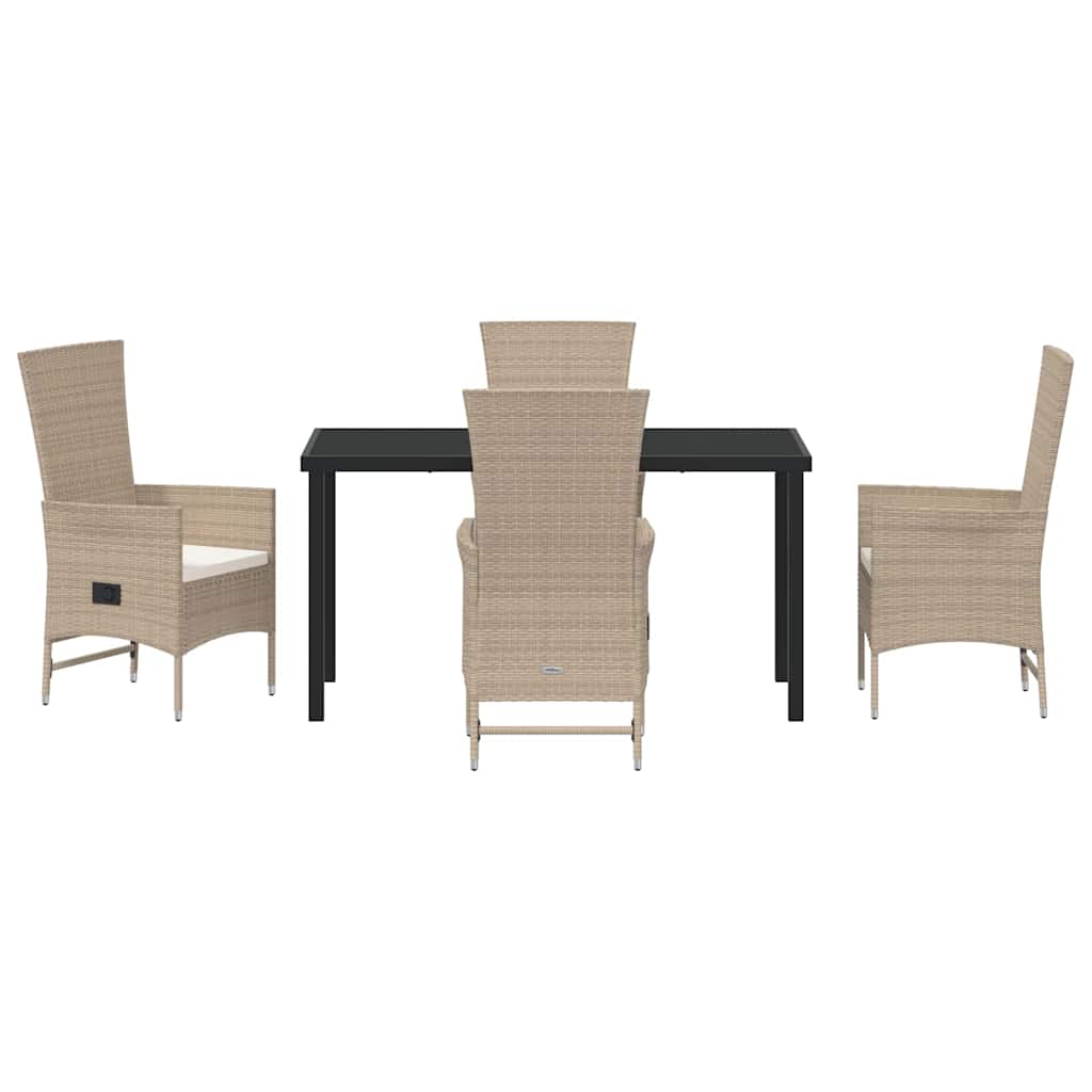 Garden Dining Set with Cushion 5 pcs Beige Poly Rattan