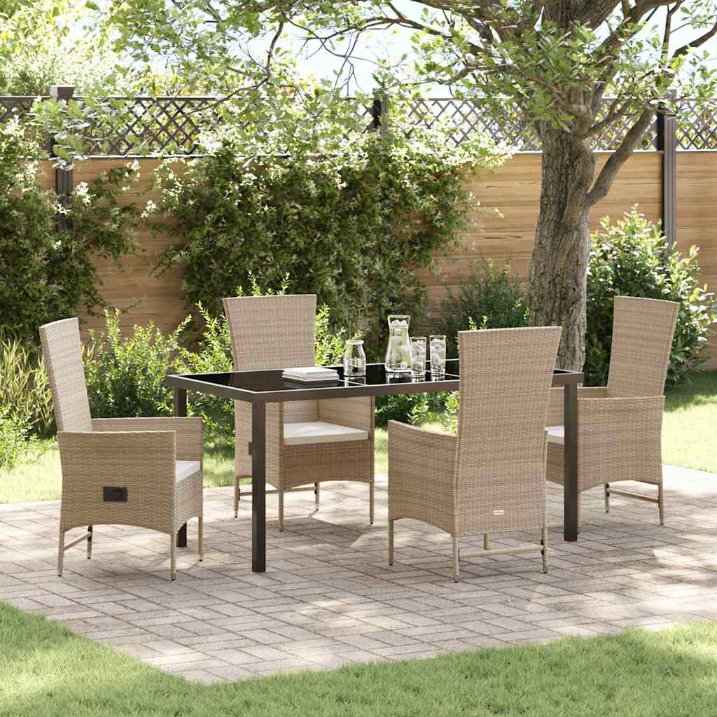 Garden Dining Set with Cushion 5 pcs Beige Poly Rattan