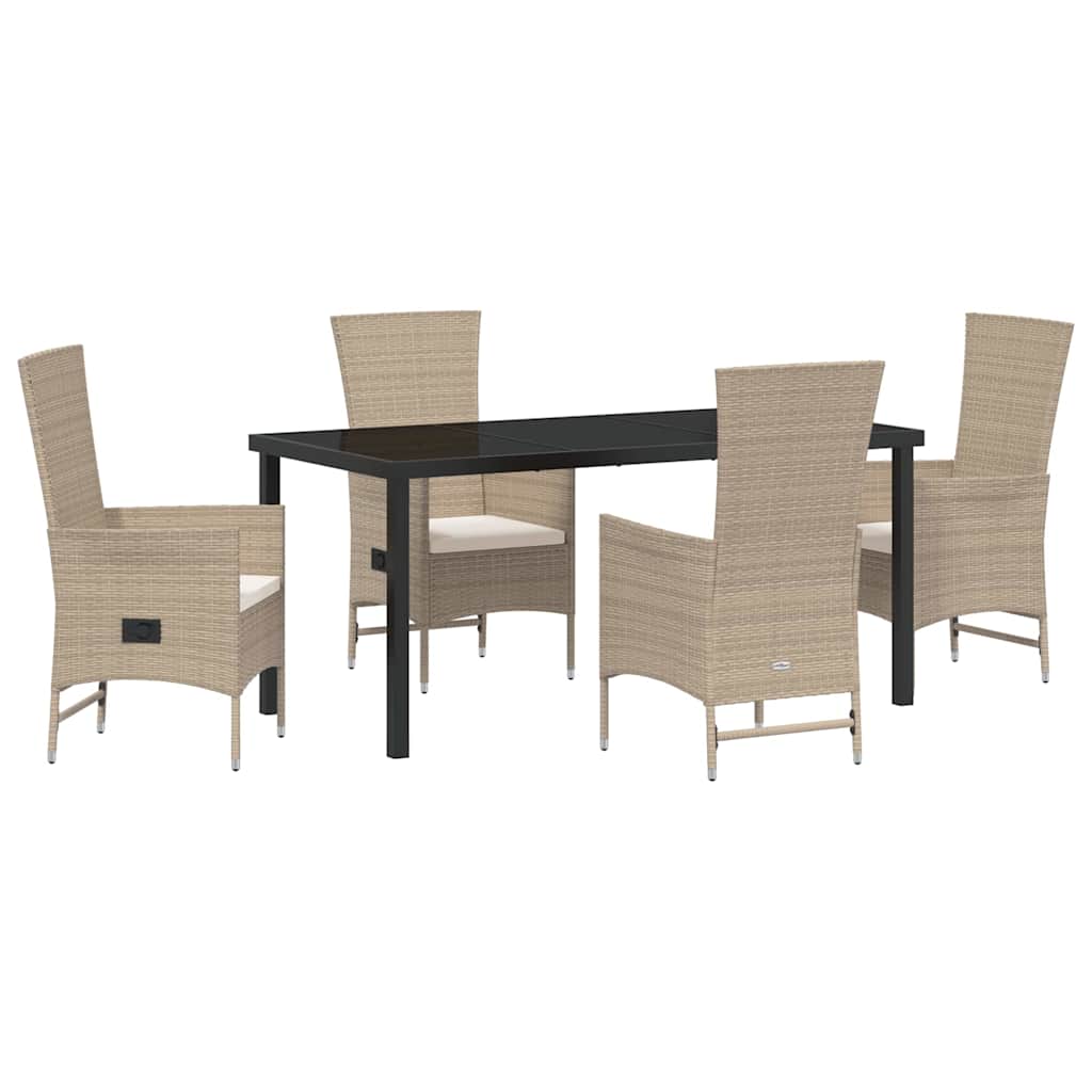 Garden Dining Set with Cushion 5 pcs Beige Poly Rattan