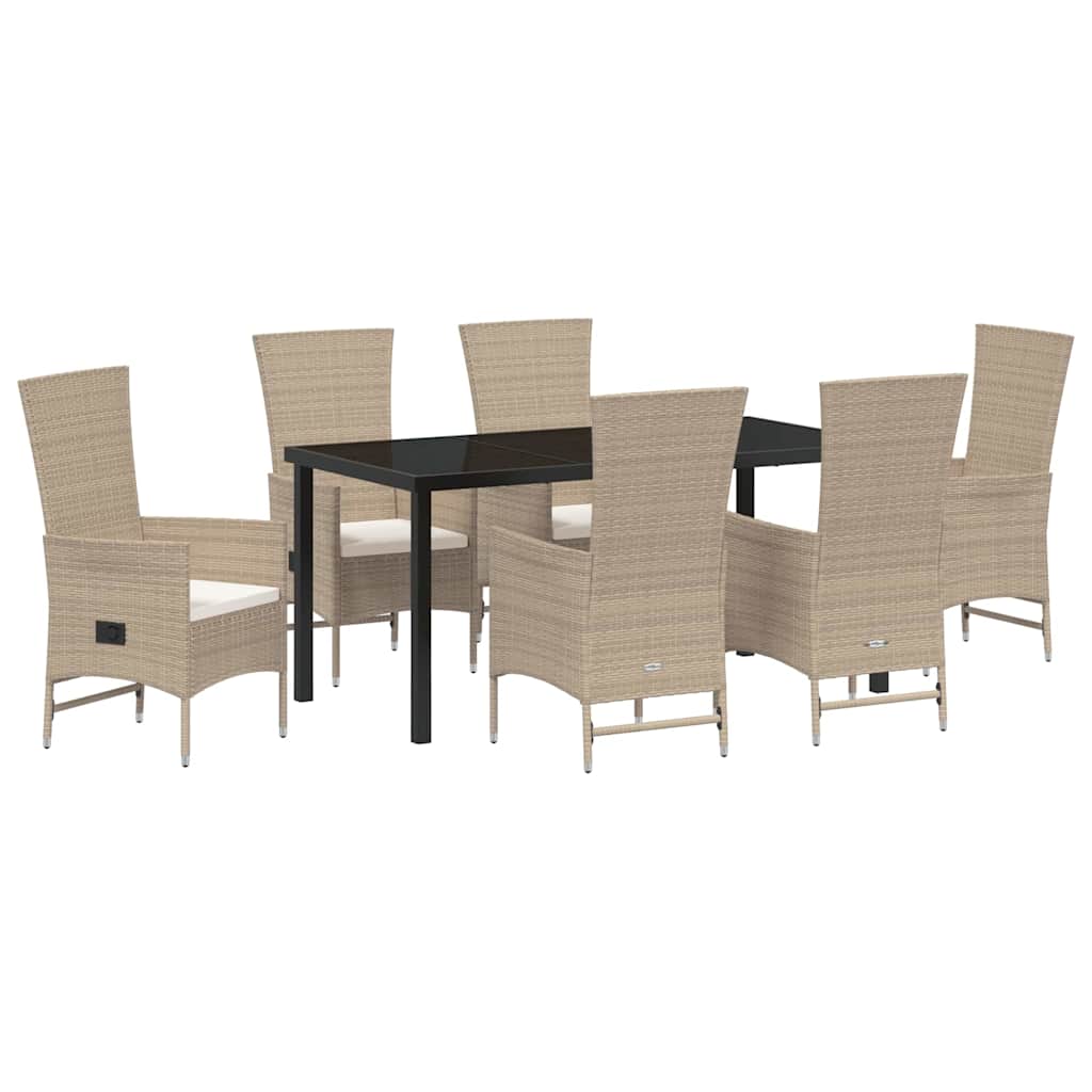 Garden Dining Set with Cushion 7 pcs Beige Poly Rattan