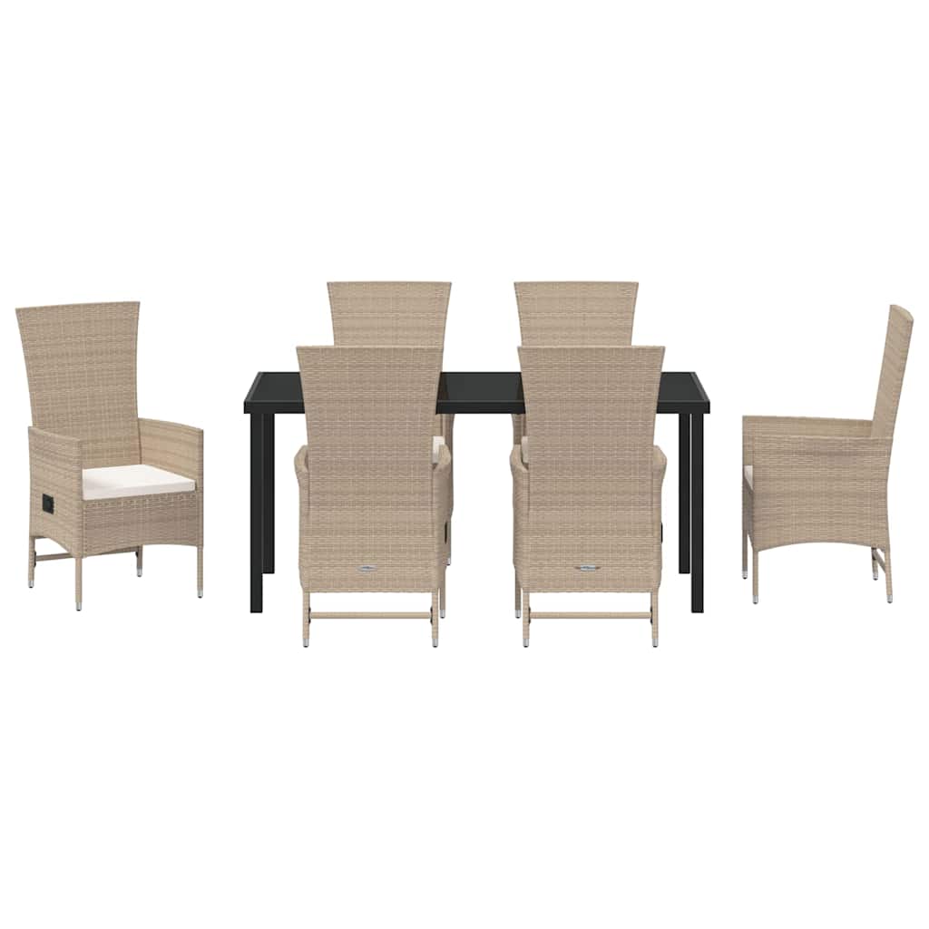 Garden Dining Set with Cushion 7 pcs Beige Poly Rattan