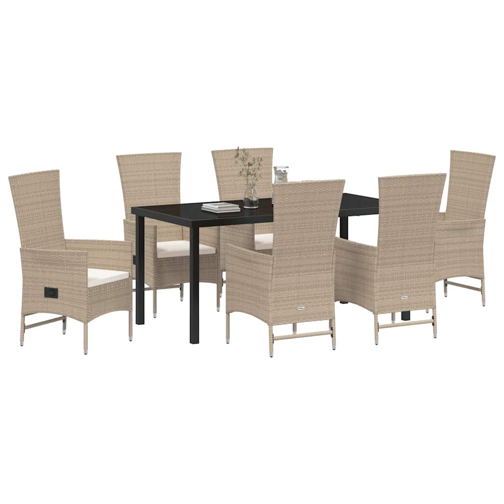 Garden Dining Set with Cushion 7 pcs Beige Poly Rattan