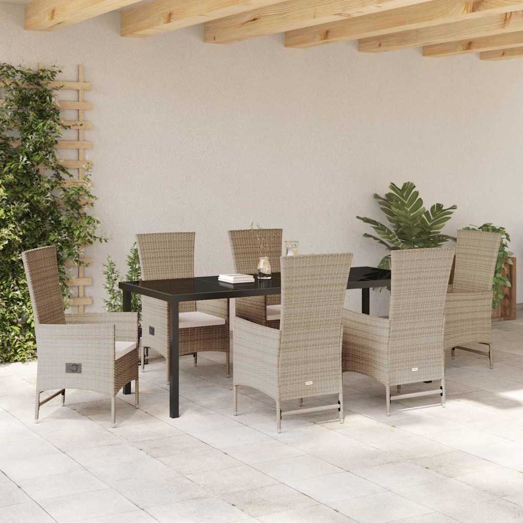 Garden Dining Set with Cushion 7 pcs Beige Poly Rattan