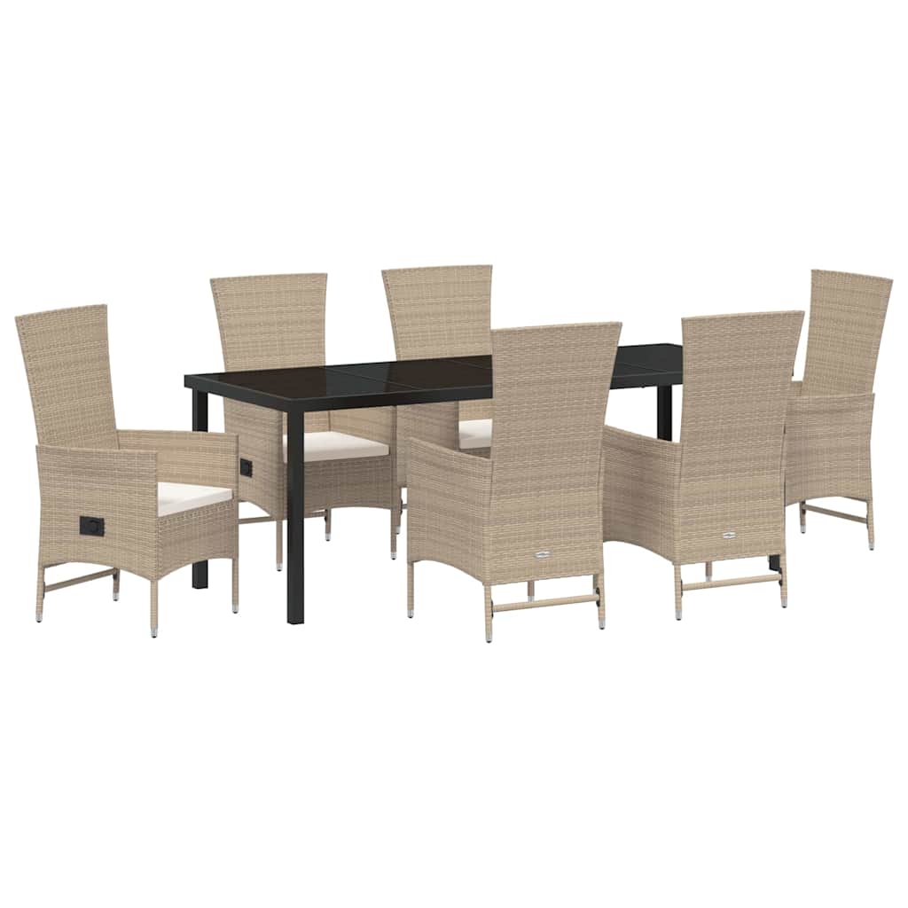 Garden Dining Set with Cushion 7 pcs Beige Poly Rattan