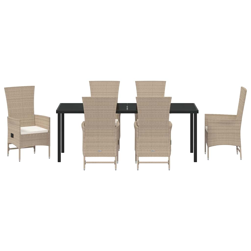 Garden Dining Set with Cushion 7 pcs Beige Poly Rattan