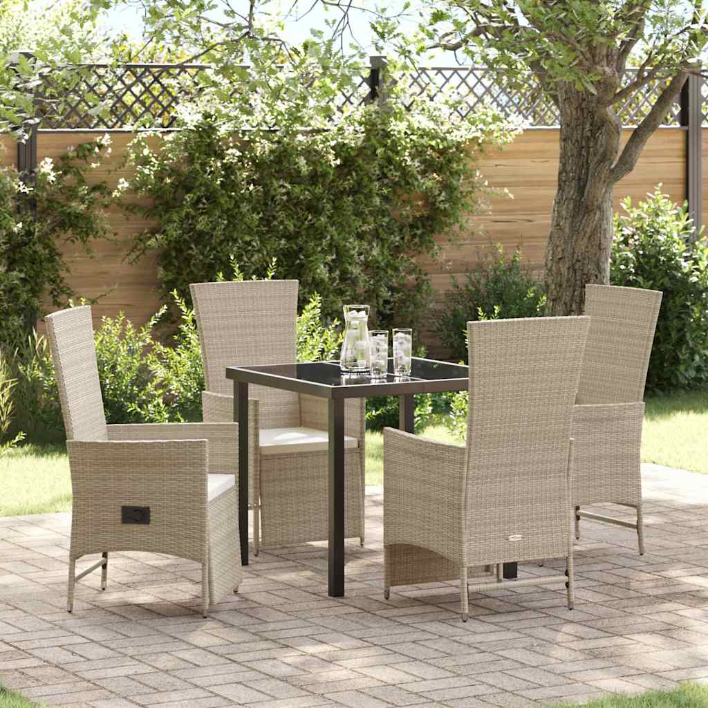 Garden Dining Set with Cushion 5 pcs Beige Poly Rattan