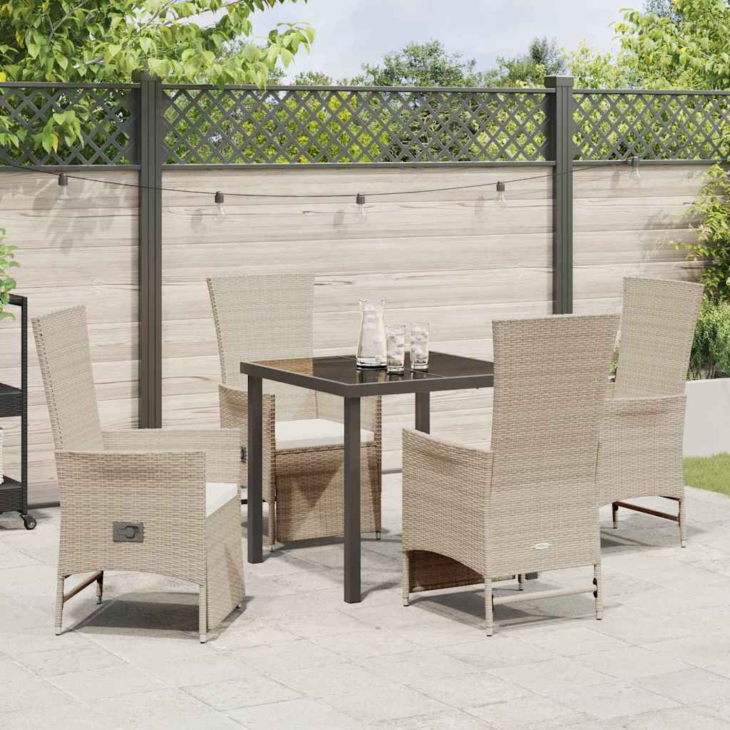 Garden Dining Set with Cushion 5 pcs Beige Poly Rattan