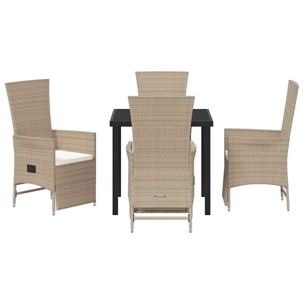 Garden Dining Set with Cushion 5 pcs Beige Poly Rattan
