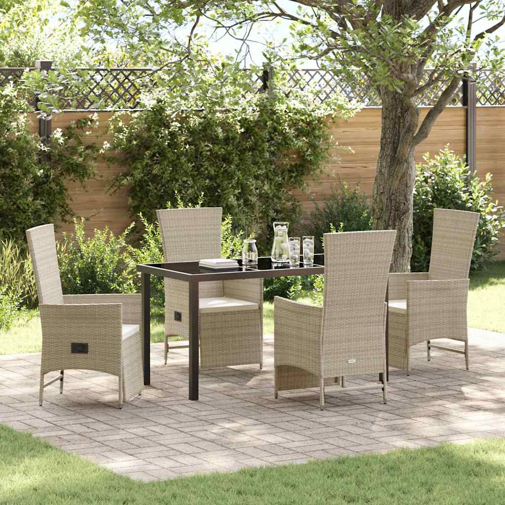 Garden Dining Set with Cushion 5 pcs Beige Poly Rattan