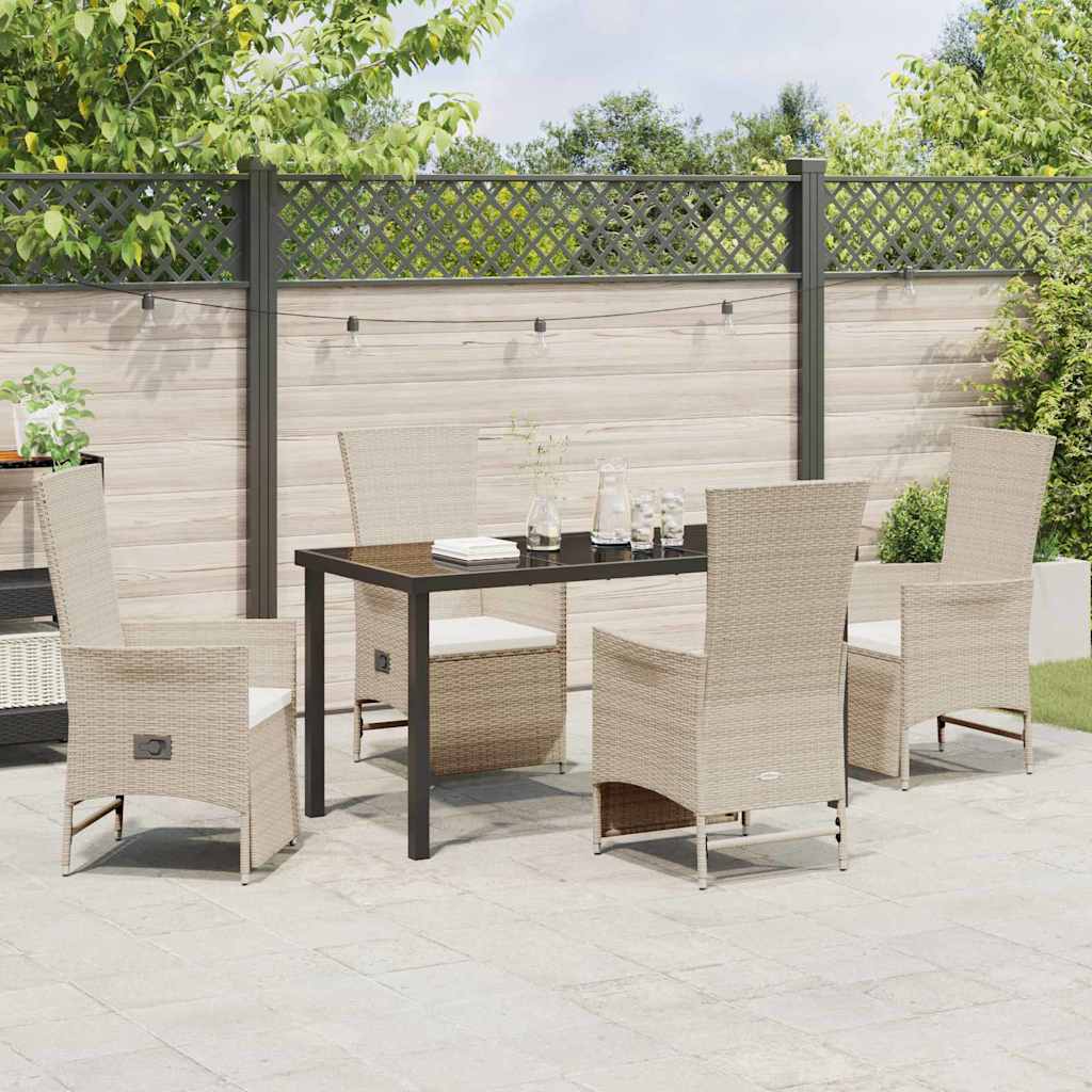 Garden Dining Set with Cushion 5 pcs Beige Poly Rattan
