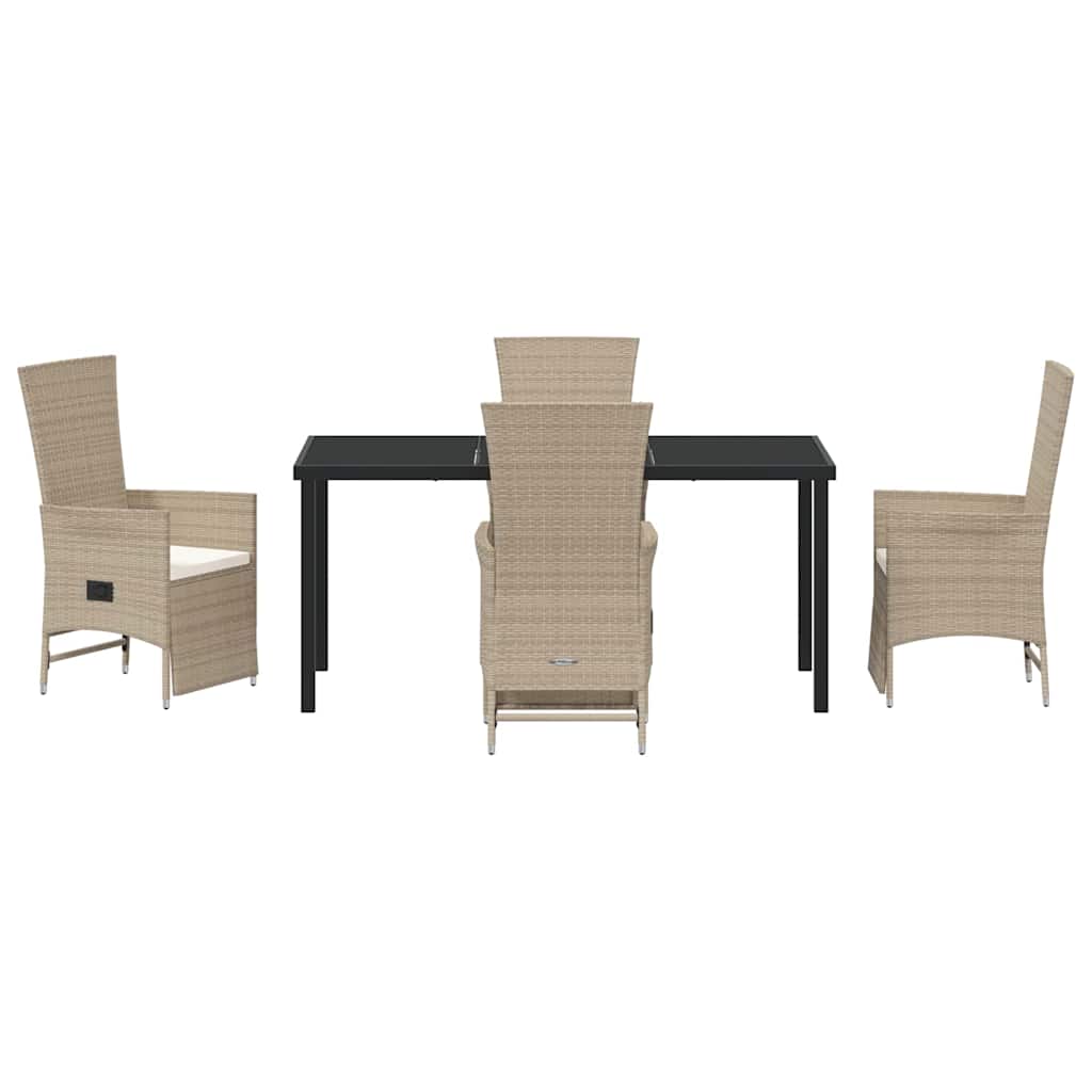 Garden Dining Set with Cushion 5 pcs Beige Poly Rattan