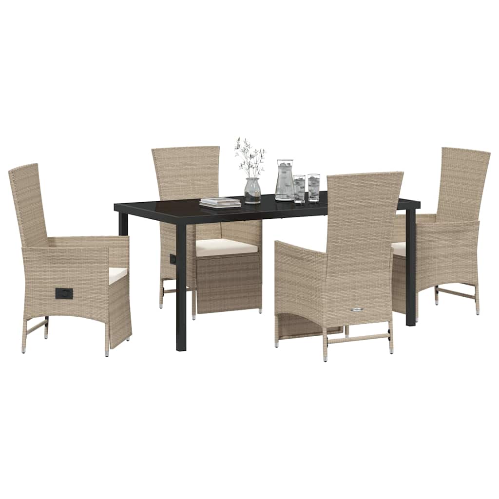 Garden Dining Set with Cushion 5 pcs Beige Poly Rattan
