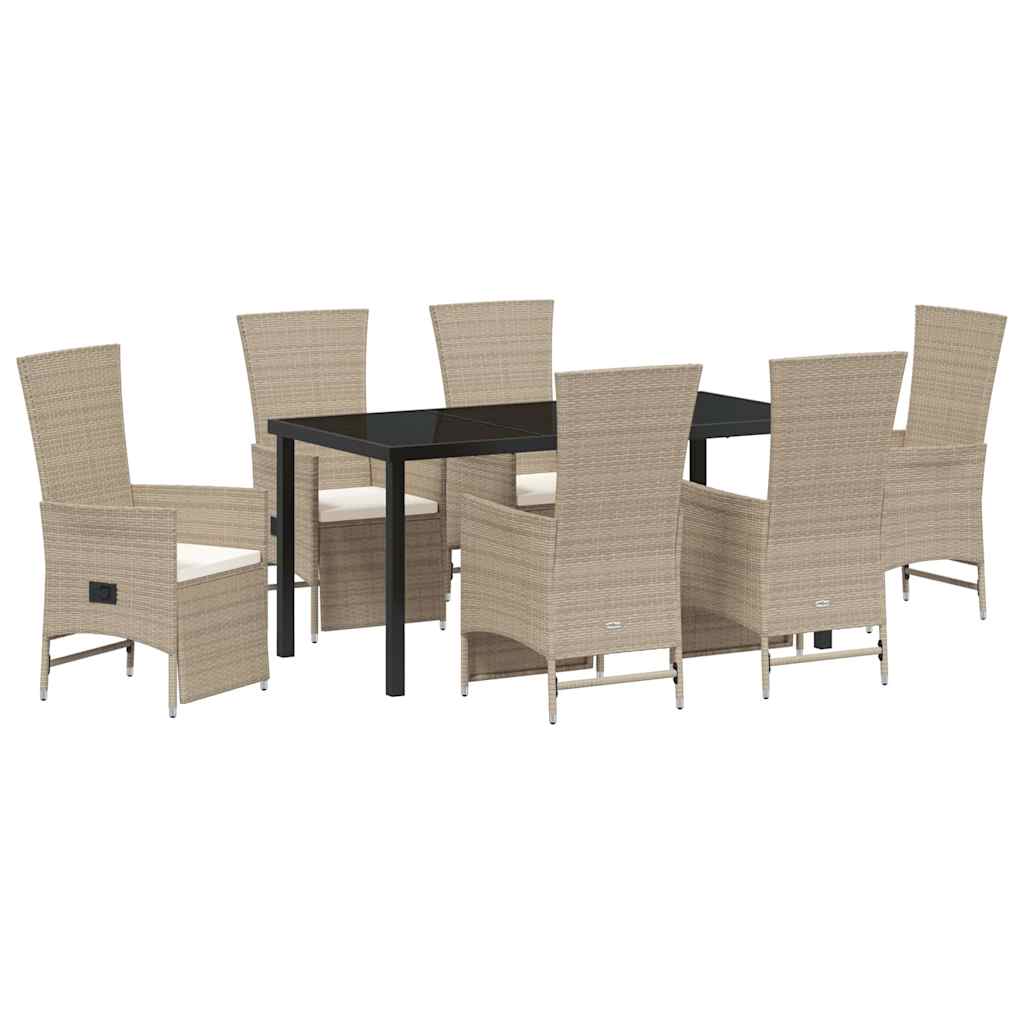 Garden Dining Set with Cushion 7 pcs Beige Poly Rattan