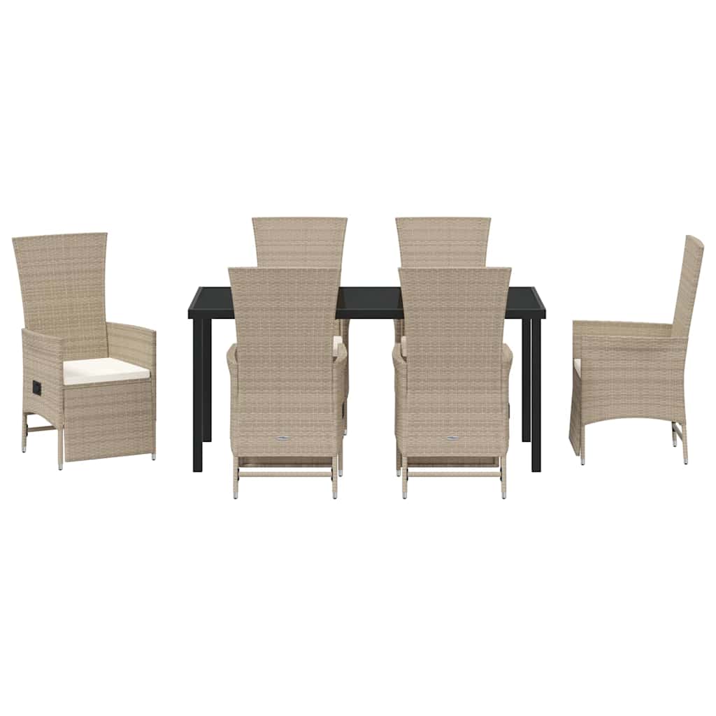 Garden Dining Set with Cushion 7 pcs Beige Poly Rattan
