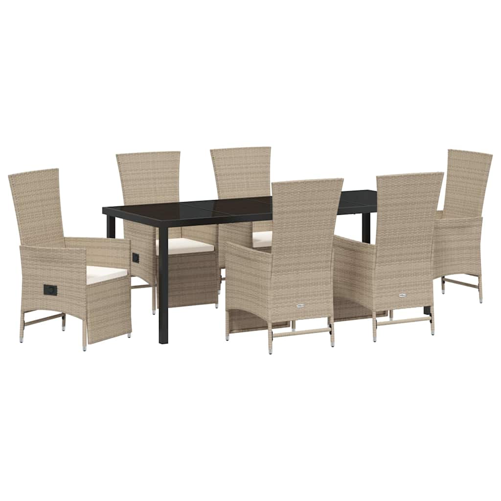 Garden Dining Set with Cushion 7 pcs Beige Poly Rattan