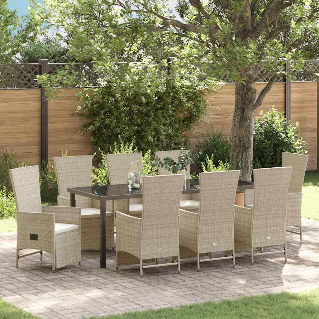 Garden Dining Set with Cushion 9 pcs Beige Poly Rattan