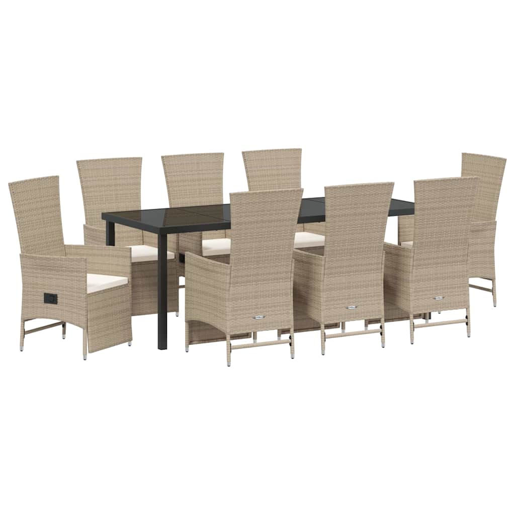 Garden Dining Set with Cushion 9 pcs Beige Poly Rattan
