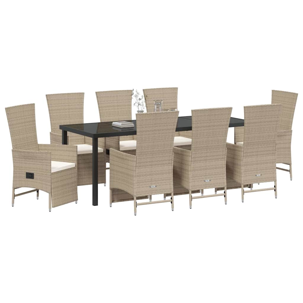 Garden Dining Set with Cushion 9 pcs Beige Poly Rattan