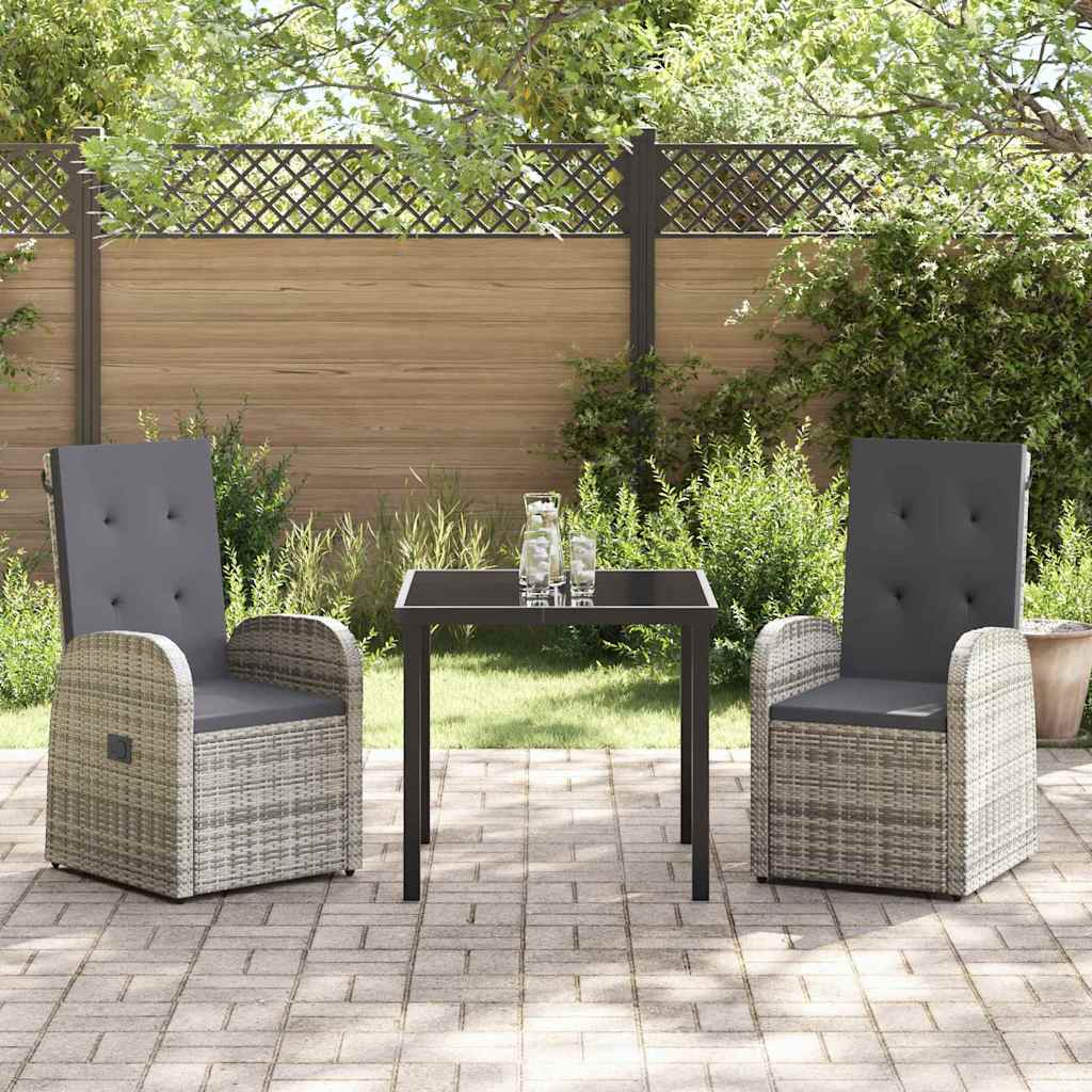 Garden Dining Set with Cushion 3 pcs Grey Poly Rattan