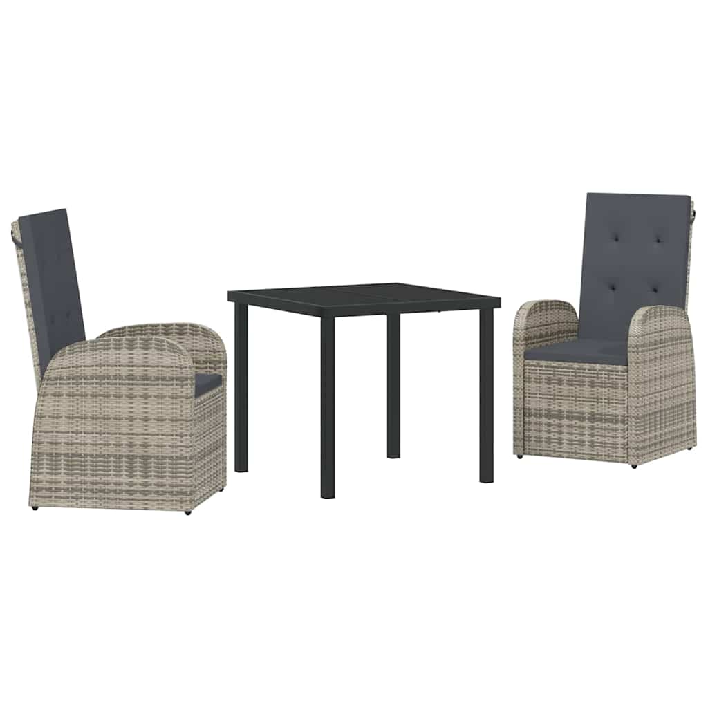 Garden Dining Set with Cushion 3 pcs Grey Poly Rattan