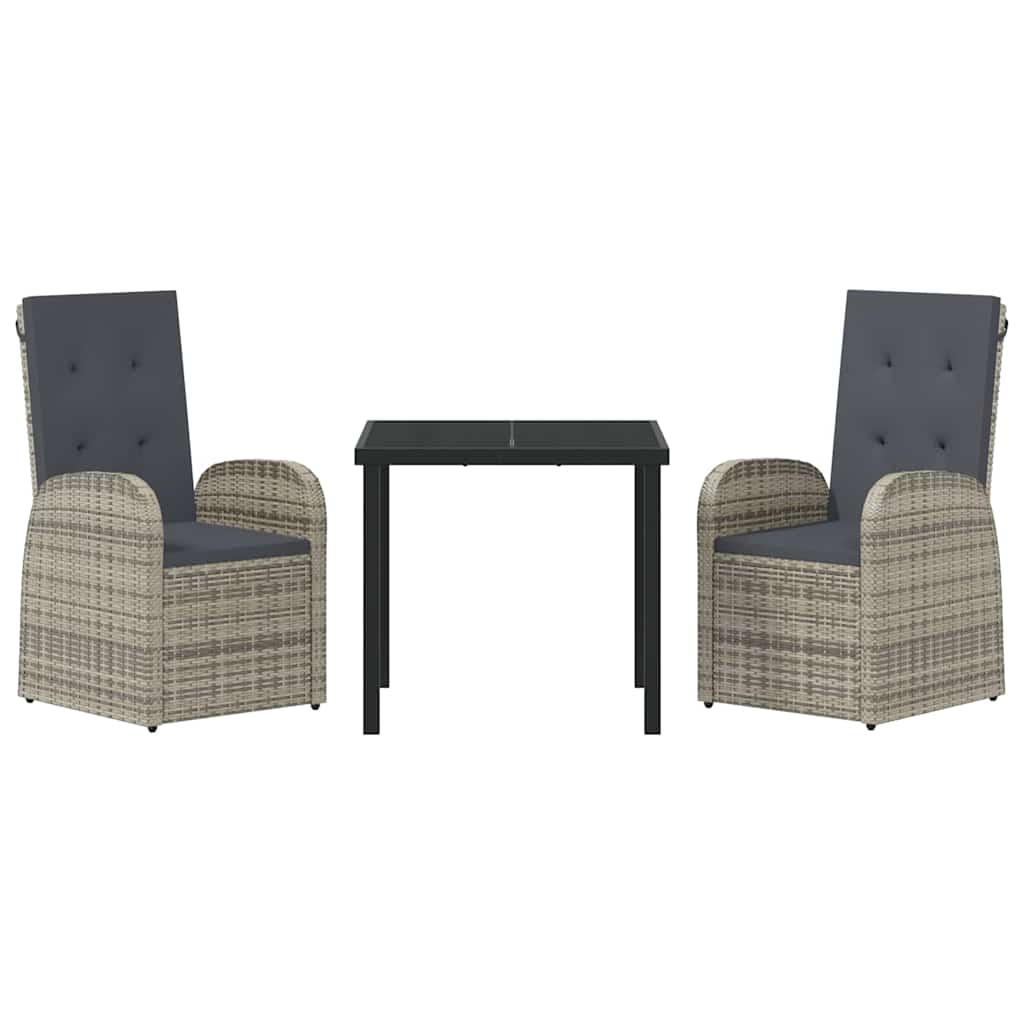 Garden Dining Set with Cushion 3 pcs Grey Poly Rattan