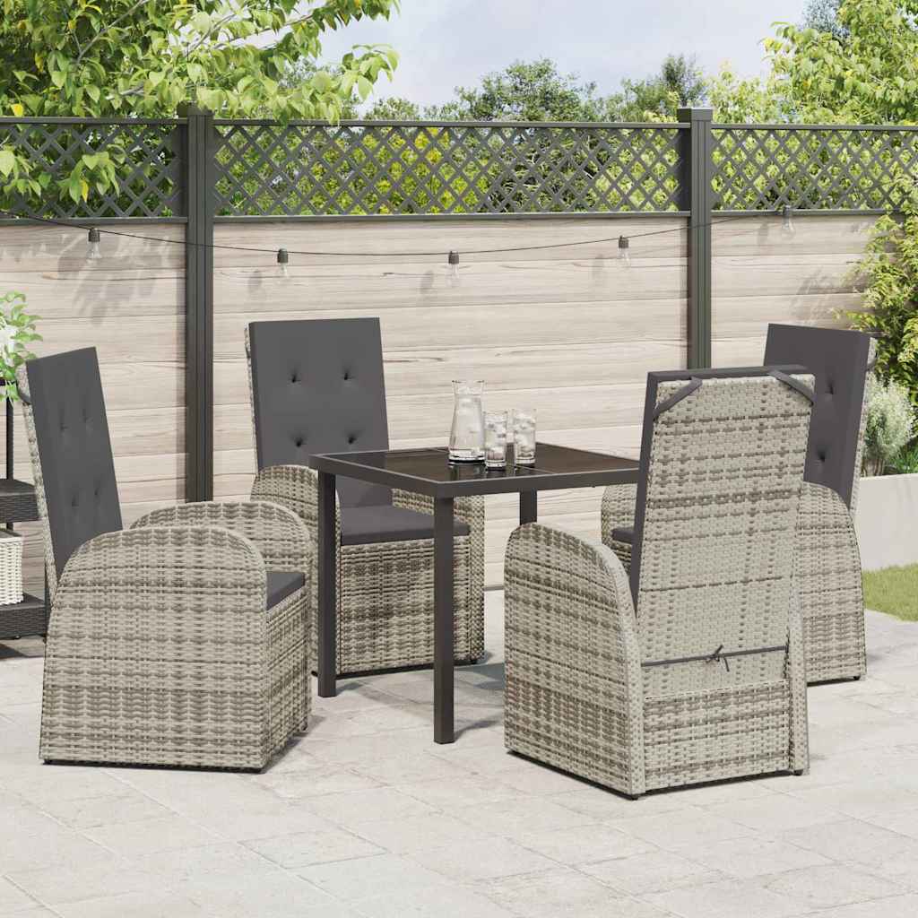 Garden Dining Set with Cushion 5 pcs Grey Poly Rattan