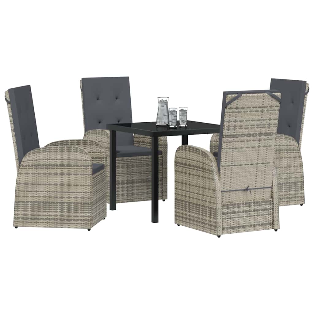 Garden Dining Set with Cushion 5 pcs Grey Poly Rattan