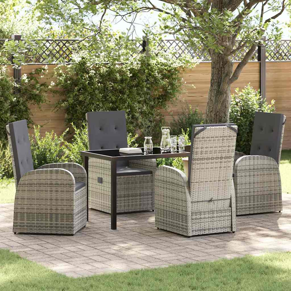 Garden Dining Set with Cushion 5 pcs Grey Poly Rattan