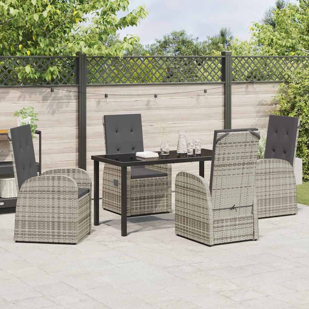 Garden Dining Set with Cushion 5 pcs Grey Poly Rattan