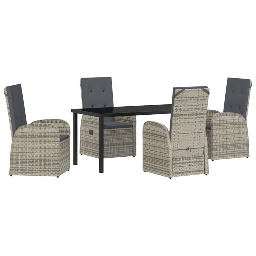 Garden Dining Set with Cushion 5 pcs Grey Poly Rattan