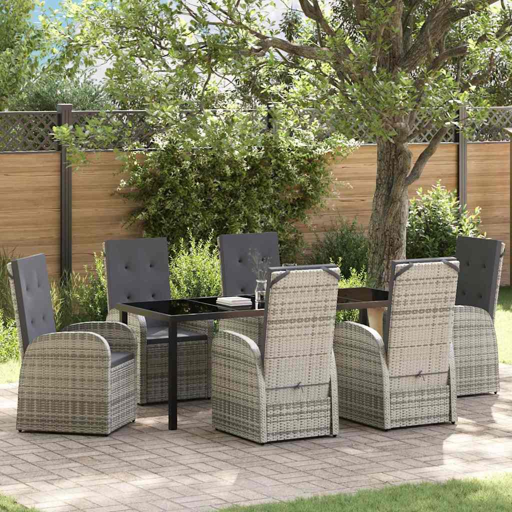 Garden Dining Set with Cushion 7 pcs Grey Poly Rattan