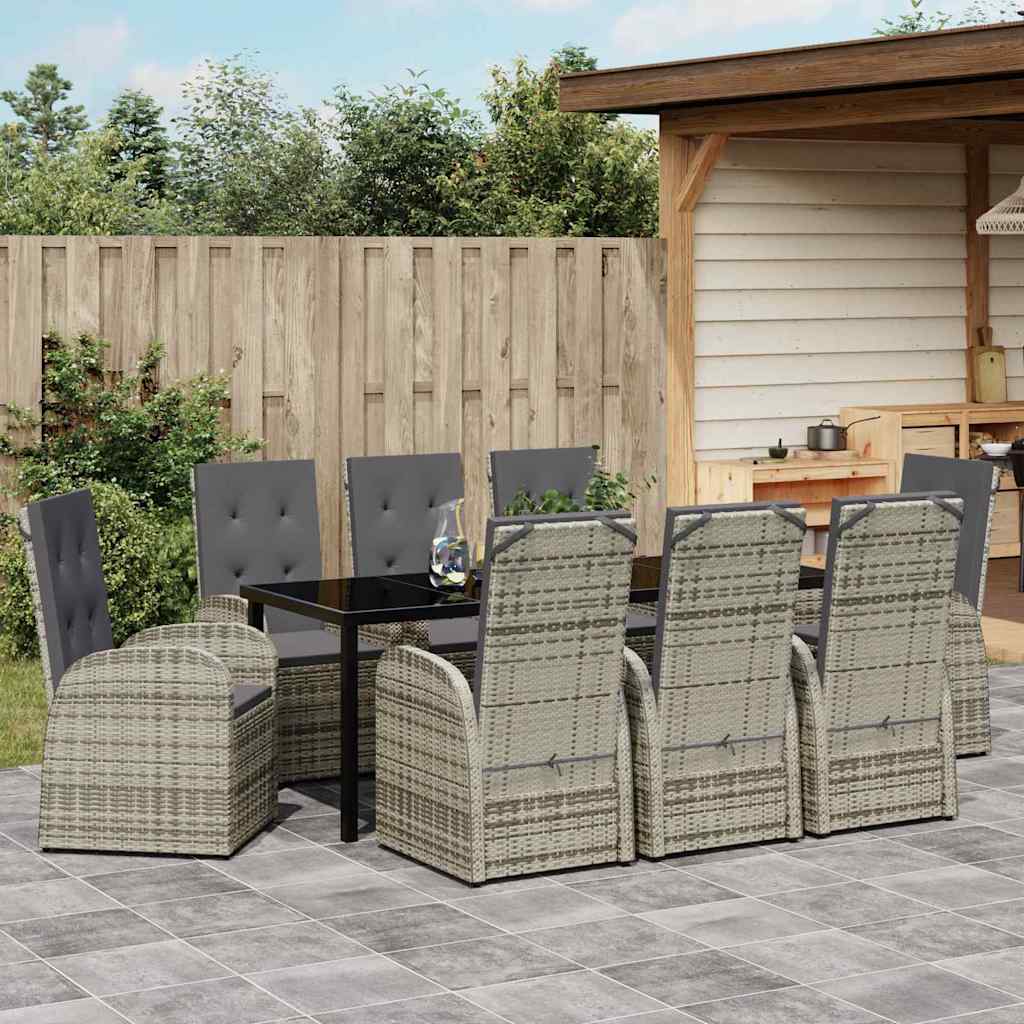 Garden Dining Set with Cushion 9 pcs Grey Poly Rattan