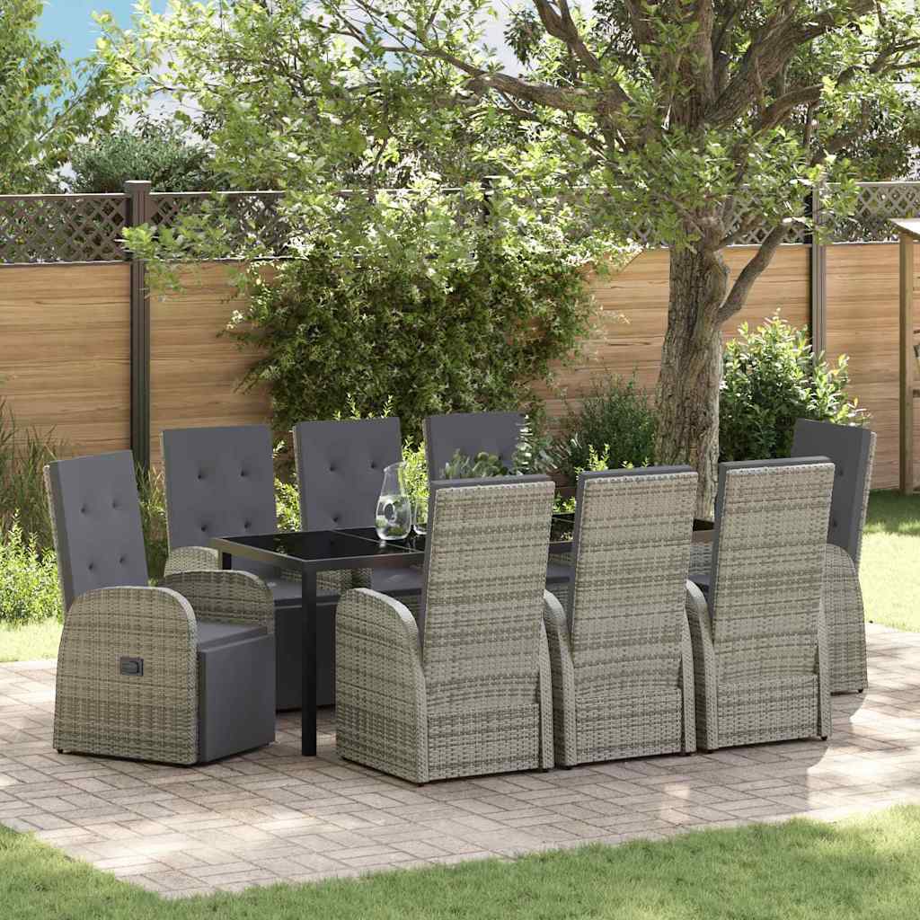 Garden Dining Set 9 pcs Grey Poly Rattan