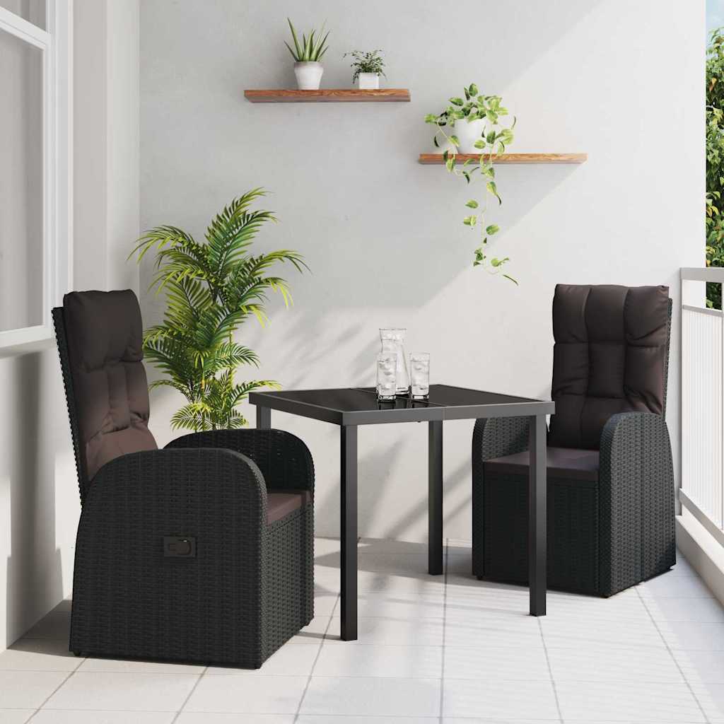 Garden Dining Set with Cushion 3 pcs Black Poly Rattan