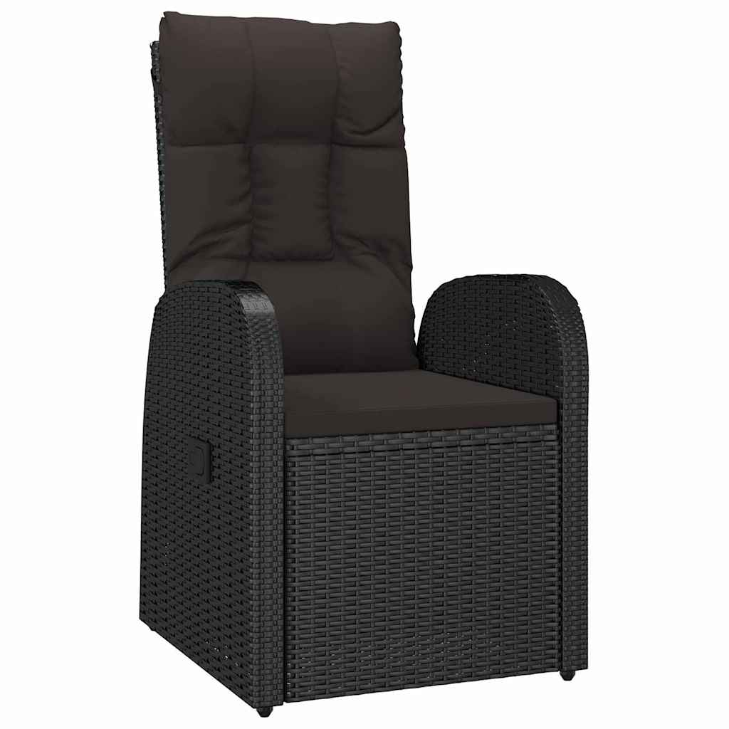 Garden Dining Set with Cushion 3 pcs Black Poly Rattan