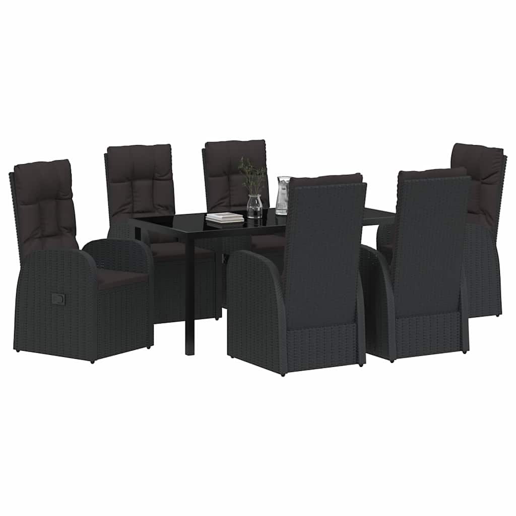 Garden Dining Set with Cushion 7 pcs Black Poly Rattan