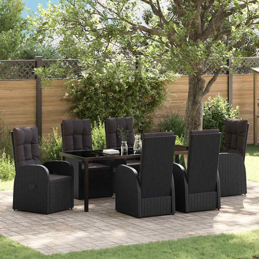 Garden Dining Set 7 pcs Black Poly Rattan