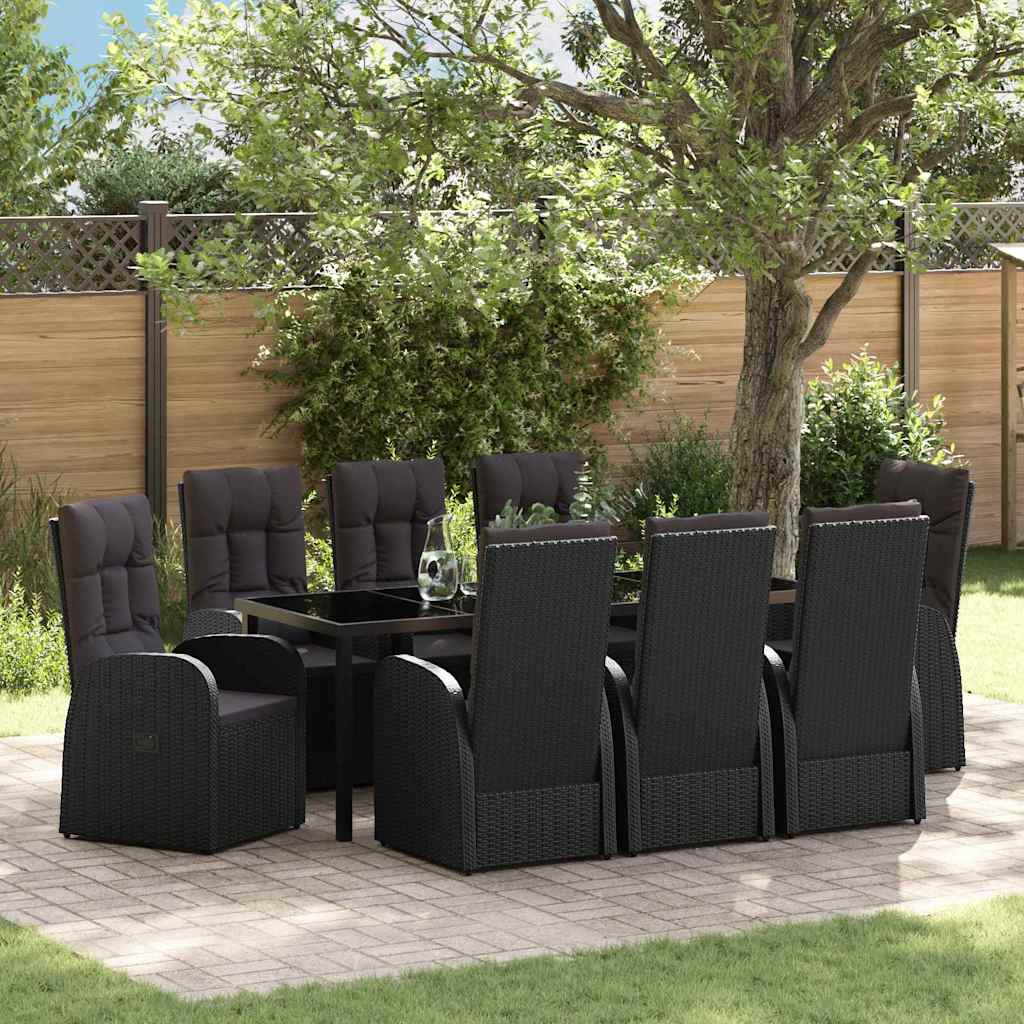 Garden Dining Set 9 pcs Black Poly Rattan