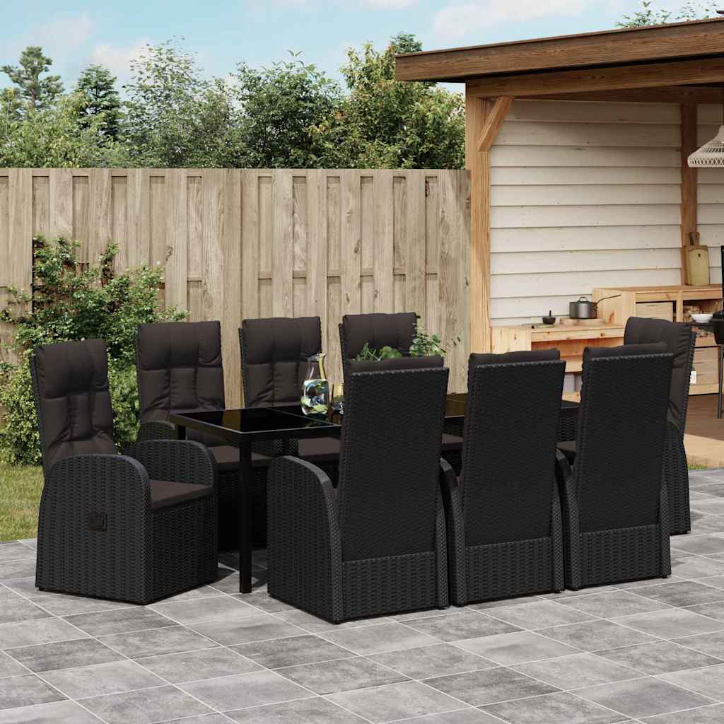 Garden Dining Set 9 pcs Black Poly Rattan